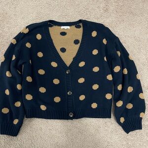Blu Pepper Navy and Tan Polka Dot V-Neck Sweater